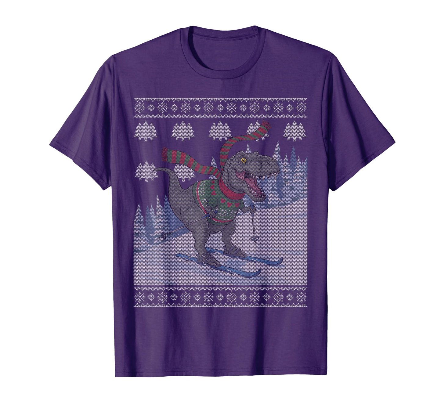 Skiing Dinosaur T-Rex Ski Funny Snow Winter Ugly Christmas T-Shirt