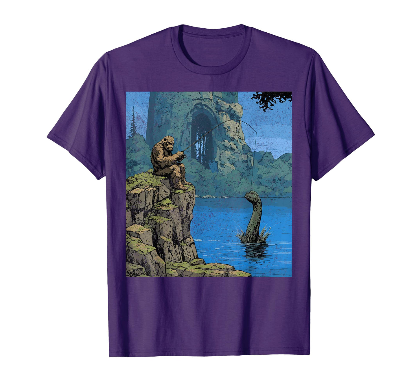 Bigfoot Sasquatch Fishes for The Loch Ness Monster Funny T-Shirt