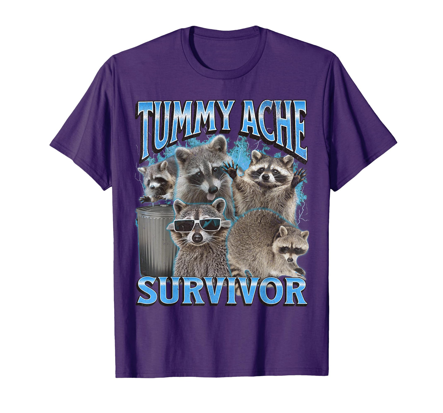 Tummy Ache Funny Raccoon Meme Bootleg Graphic 90s T-Shirt