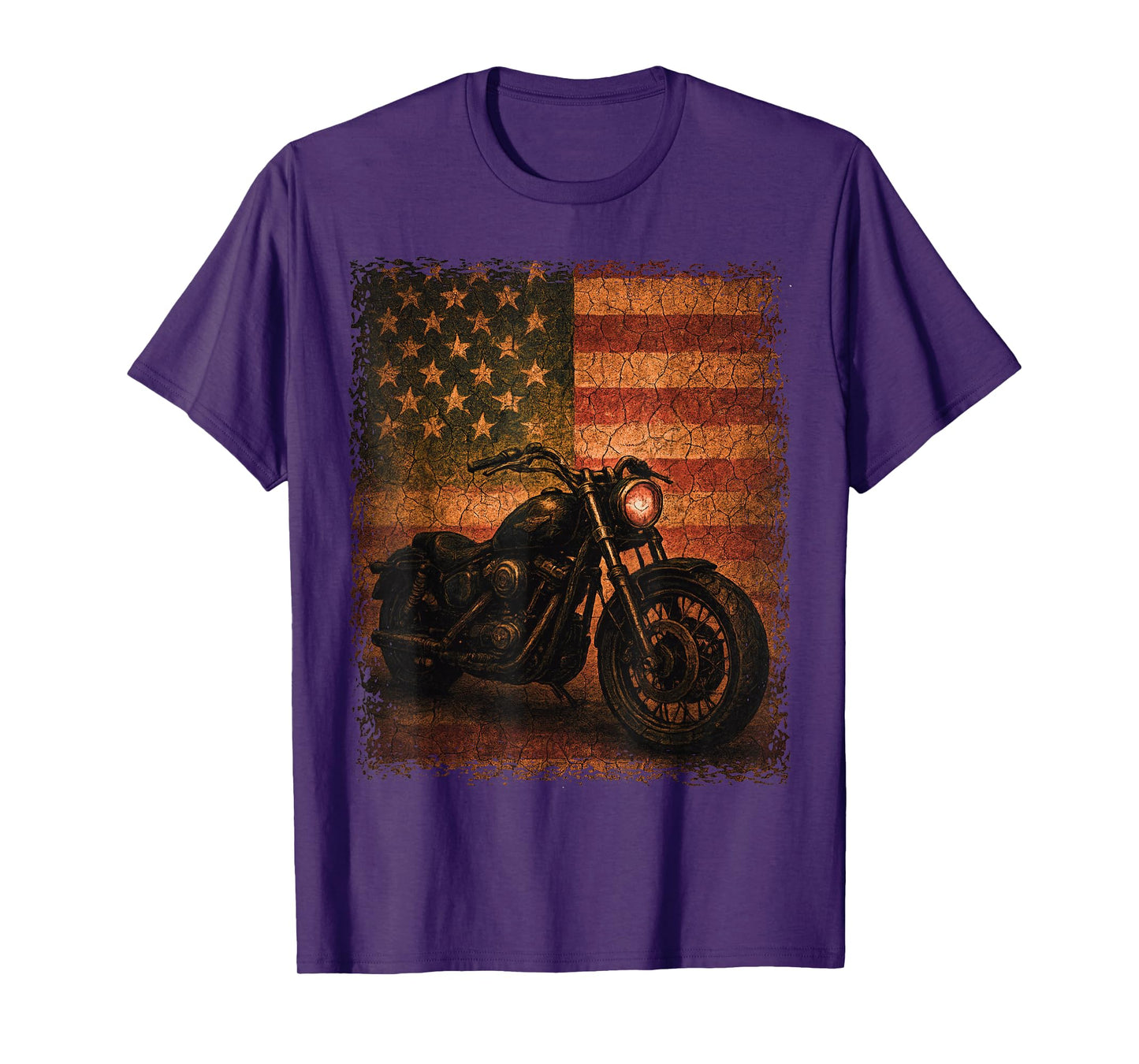 Patriotic Vintage Biker Motorcycle American Flag Distressed T-Shirt