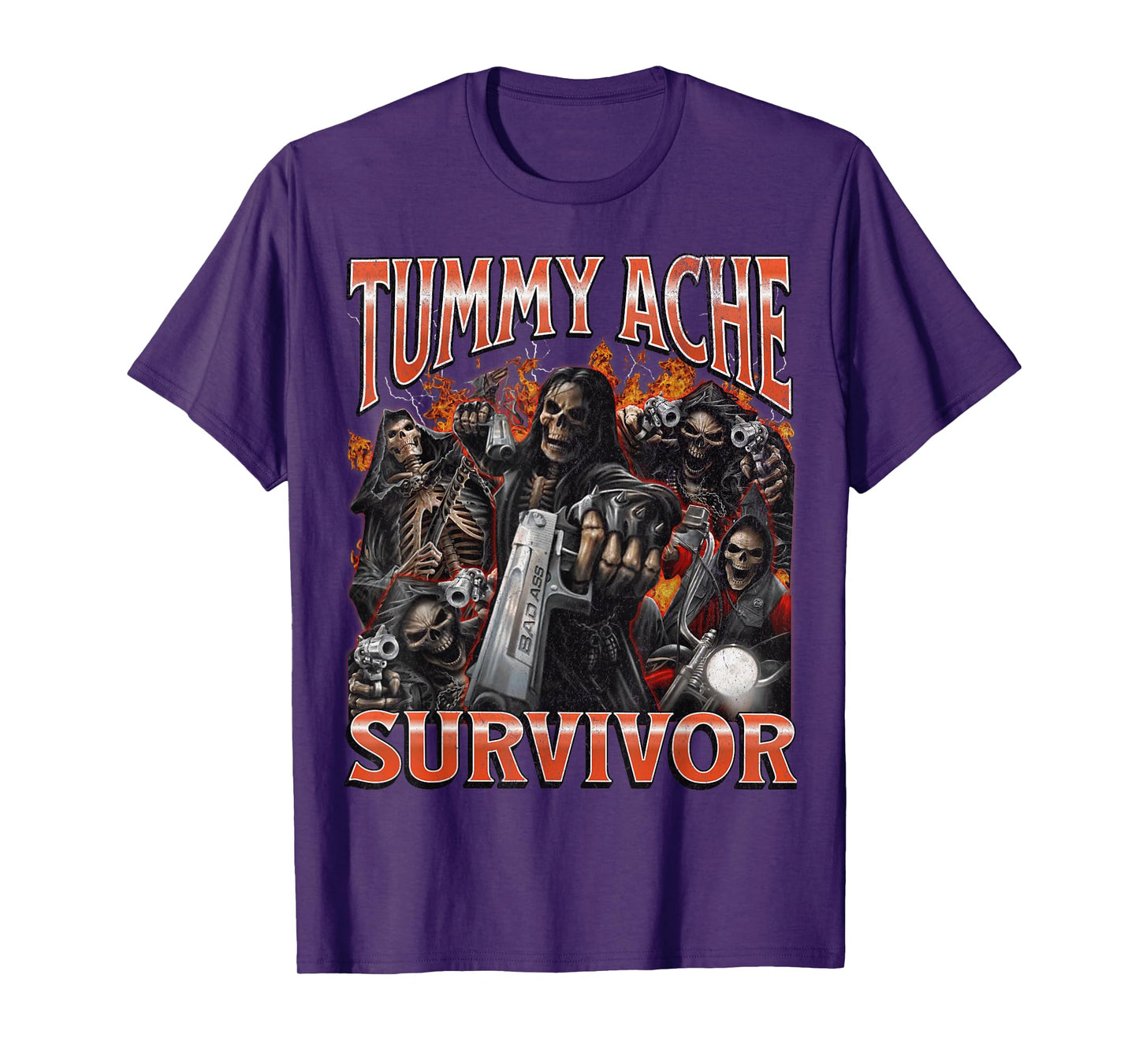 Tummy Ache Survivor Funny Hard Skeleton Meme Bootleg Graphic T-Shirt