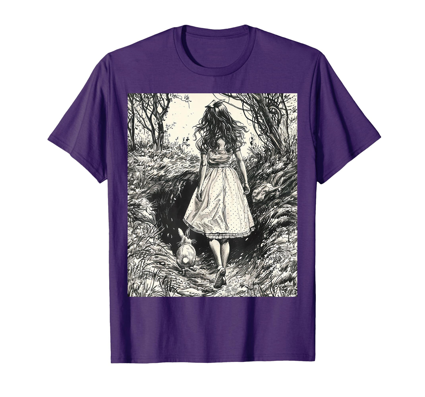 Alice in Wonderland Down the Rabbit Hole Vintage Fantasy T-Shirt