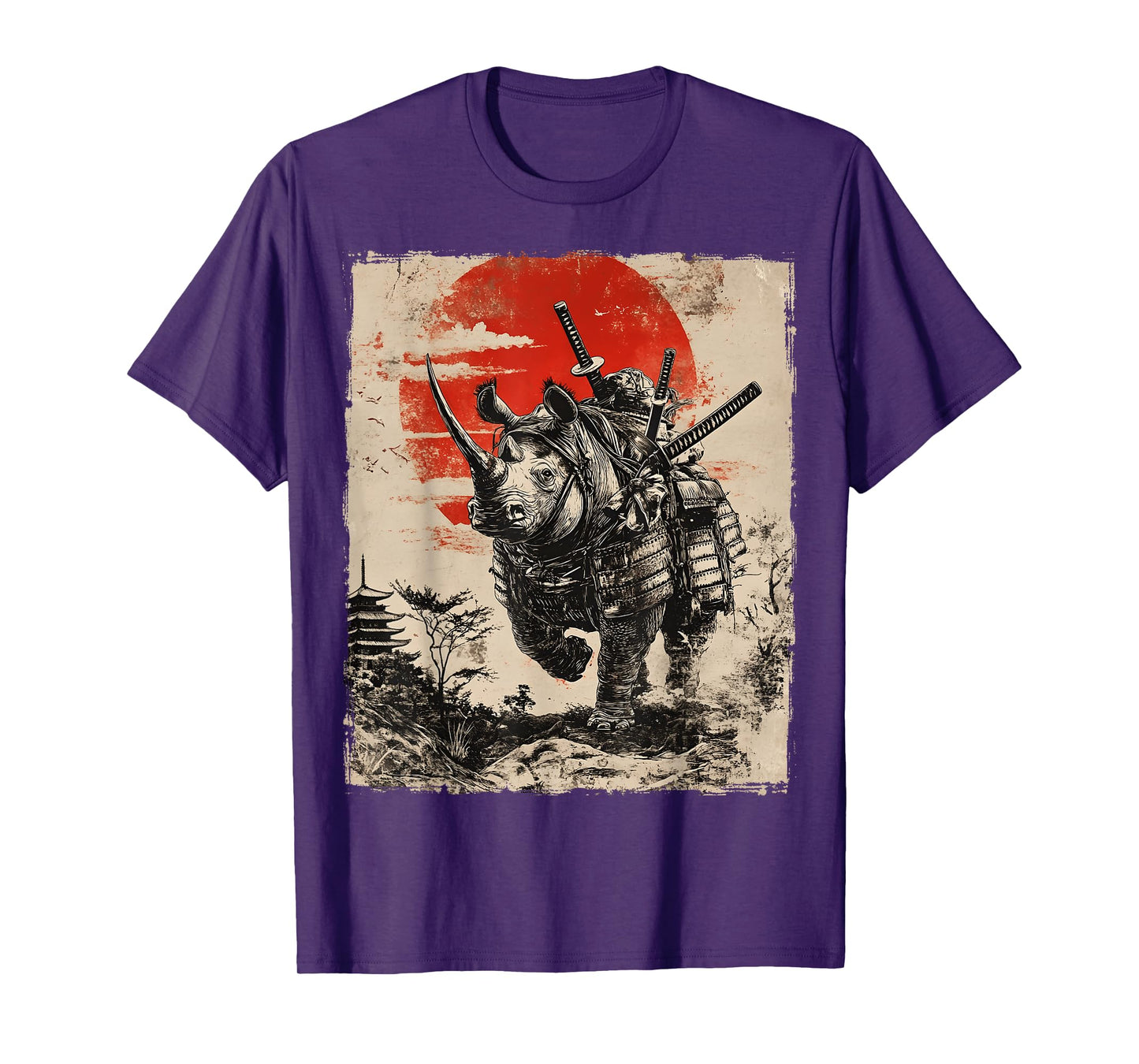 Samurai Rhinoceros Japanese Funny Vintage Ukiyo-e Art T-Shirt
