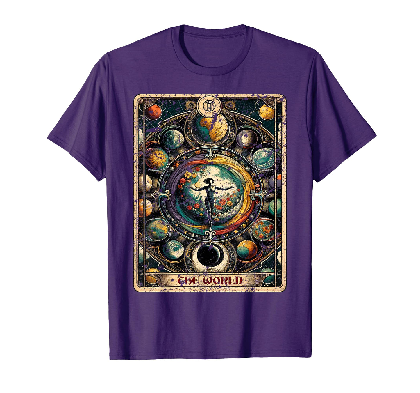 Distressed Grunge Worn Out Style The World Tarot Card T-Shirt