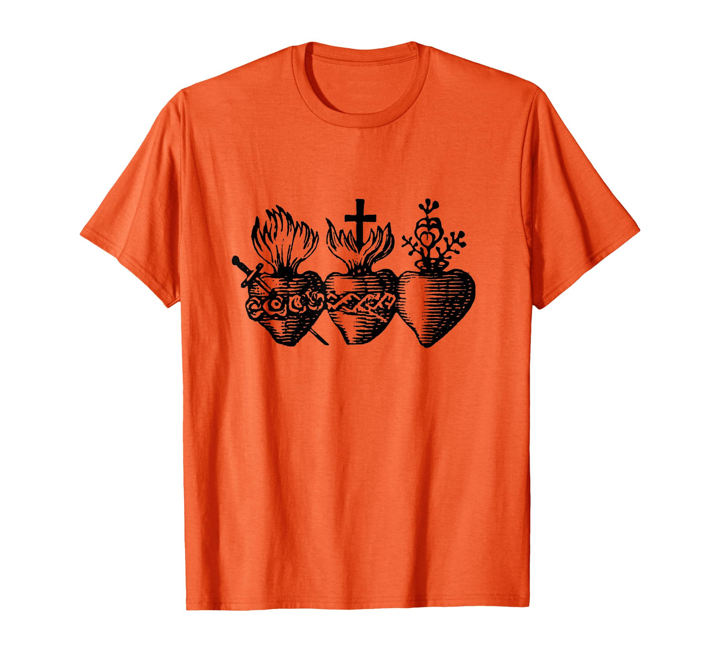 Sacred Hearts of Jesus Mary and Joseph Catholic Etching T-Shirt