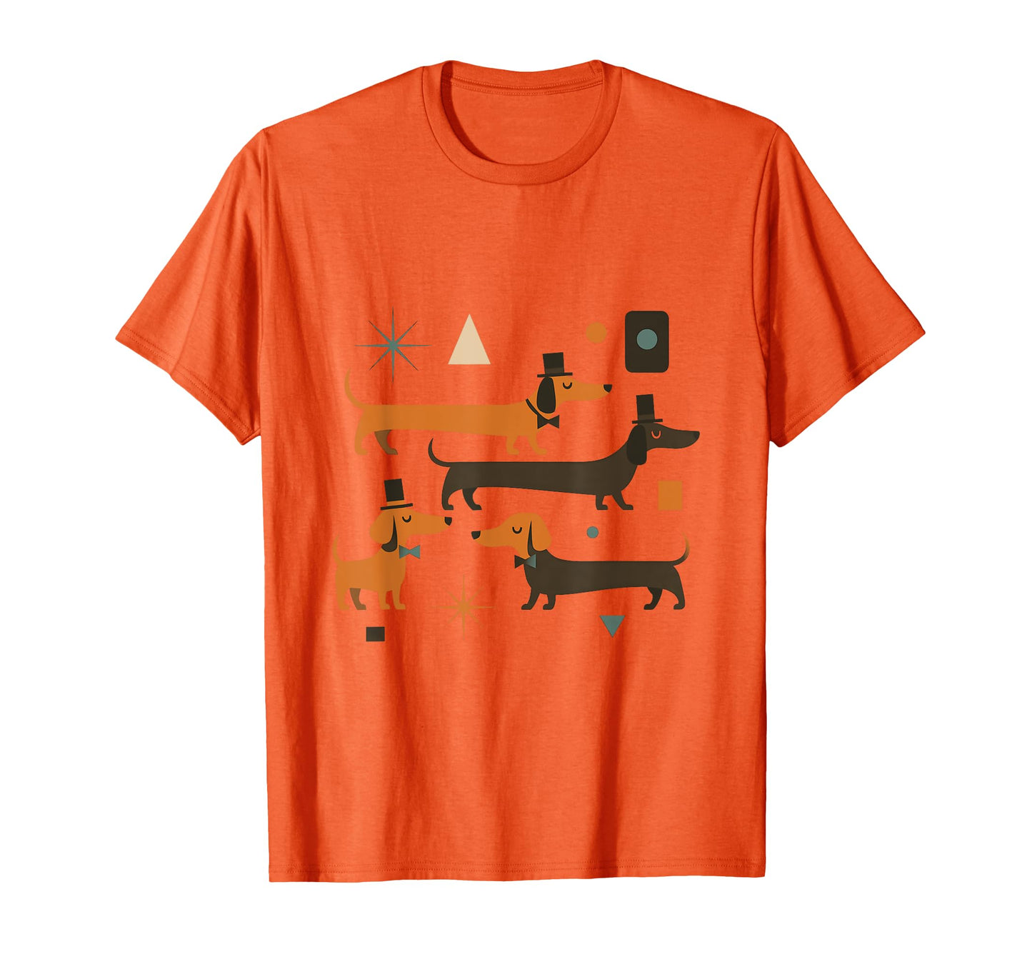 Retro Mid Century Dachshunds in Hats Bowties Dog Art T-Shirt