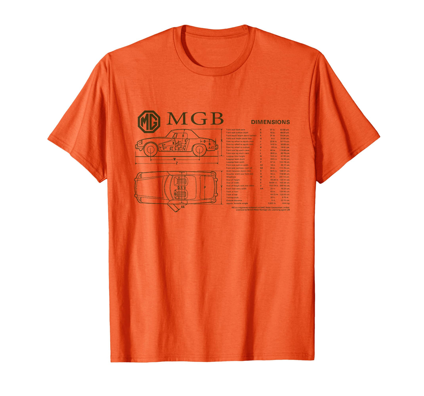 British Motor Heritage MG MGB Car Dimensions T-Shirt