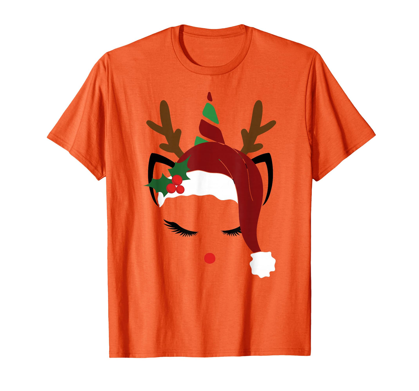 Christmas Unicorn Reindeer Face Cute Santa Hat Deer T-Shirt