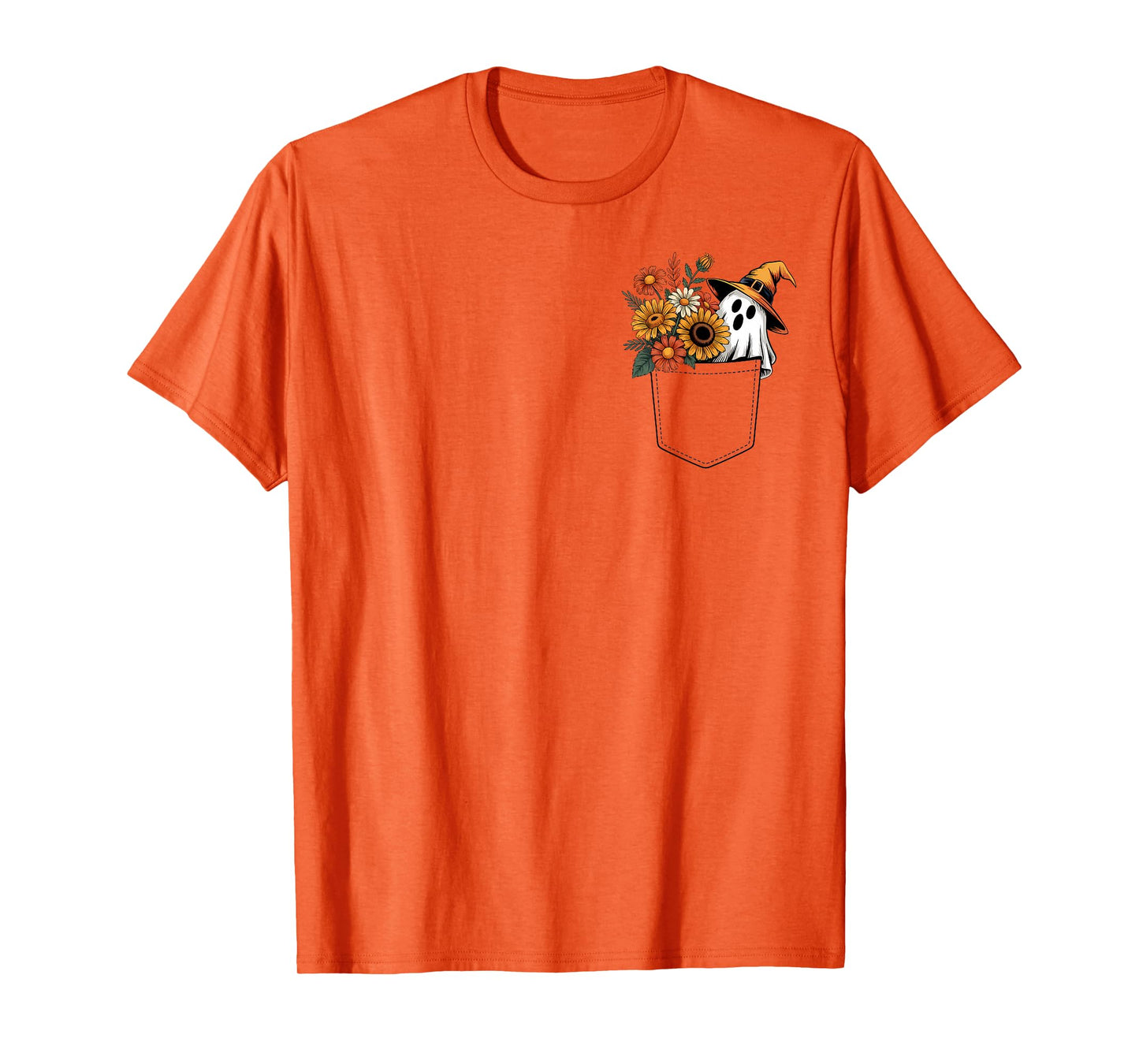 Cute Floral Pocket Ghost Bouquet of Autumn Flowers T-Shirt