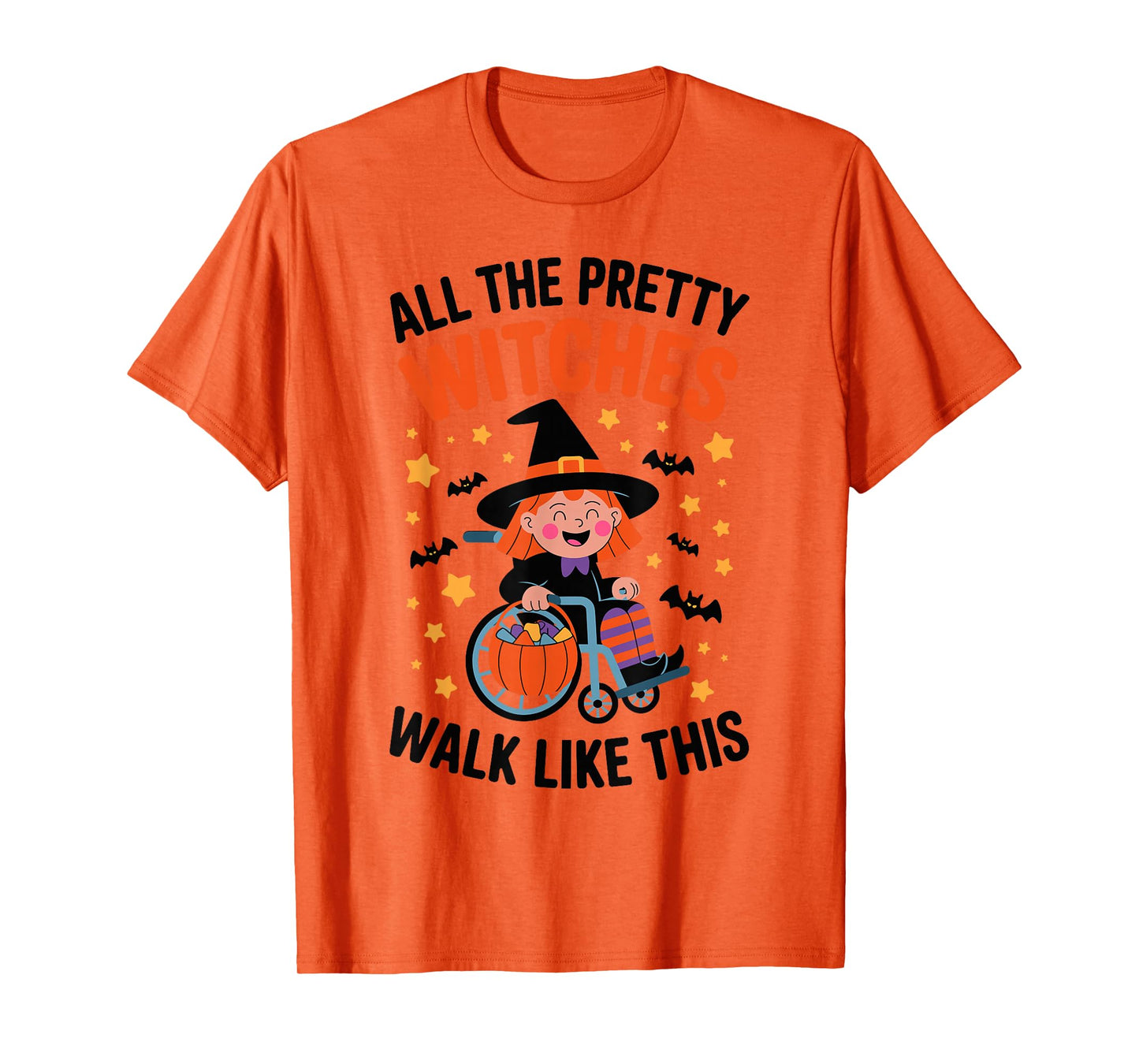 Wheelchair Costume Girl Halloween Handicap Joke Witch Hat T-Shirt