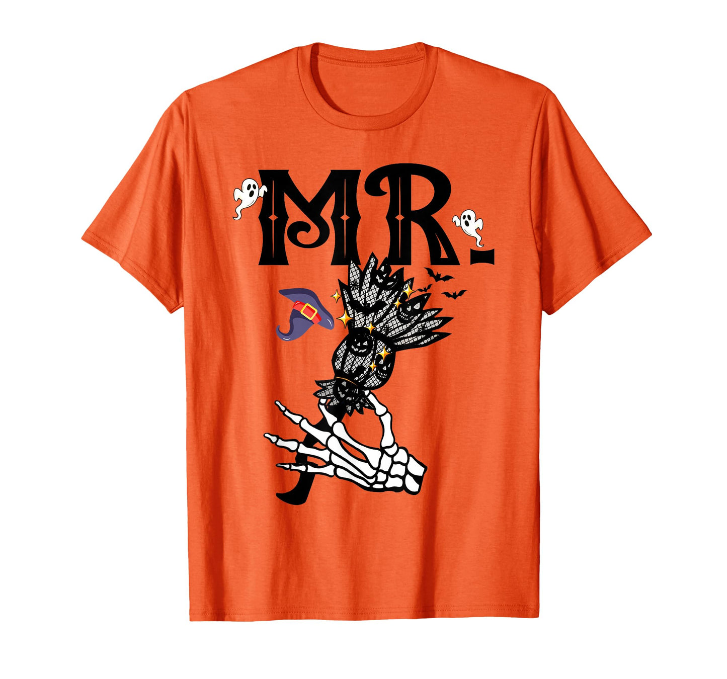 Mr Mrs Couple Skeleton Her Pumpkins His Broomstick Halloween T-Shirt