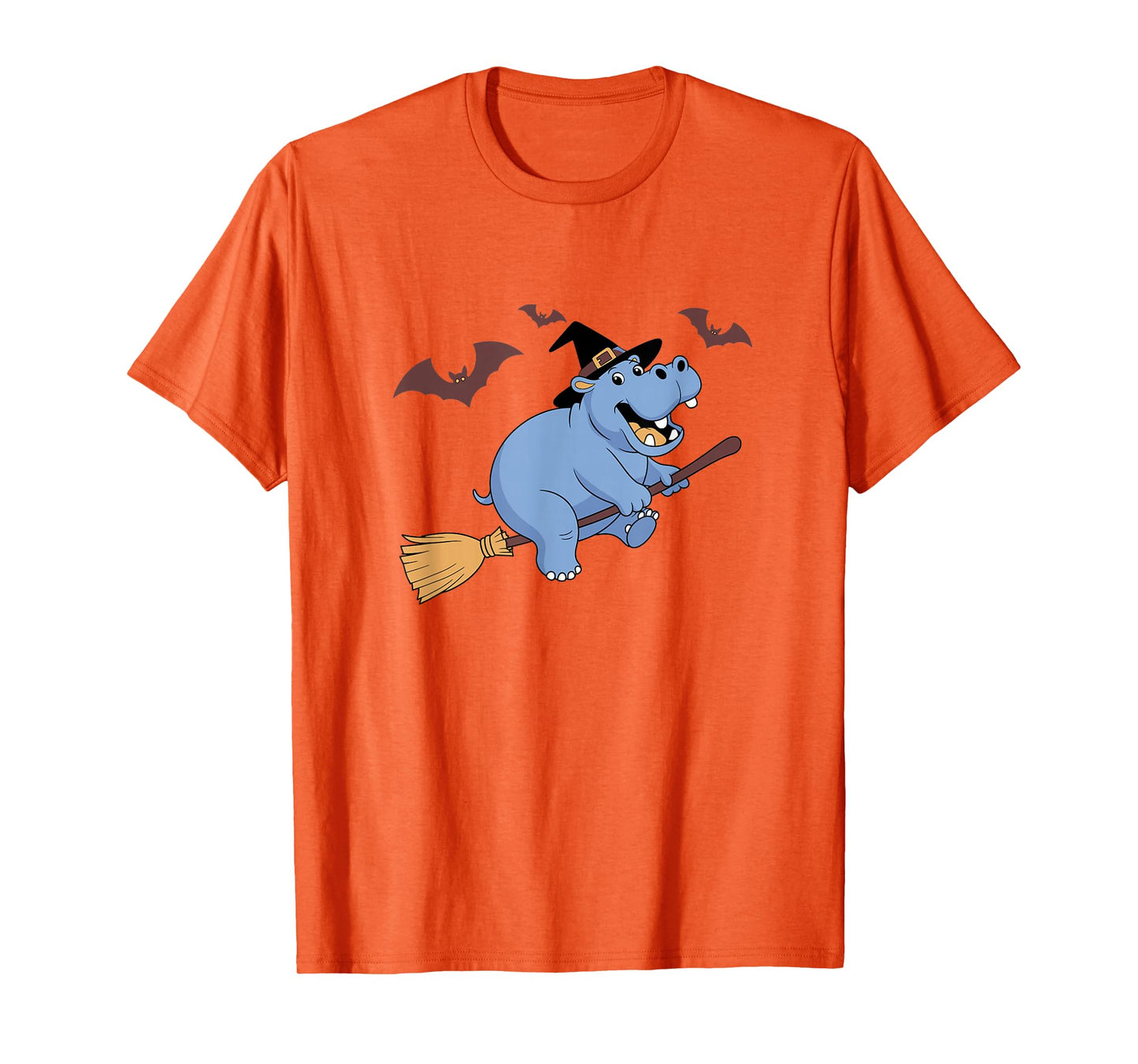 Funny Halloween Hippo Witch Flying on a Broom T-Shirt