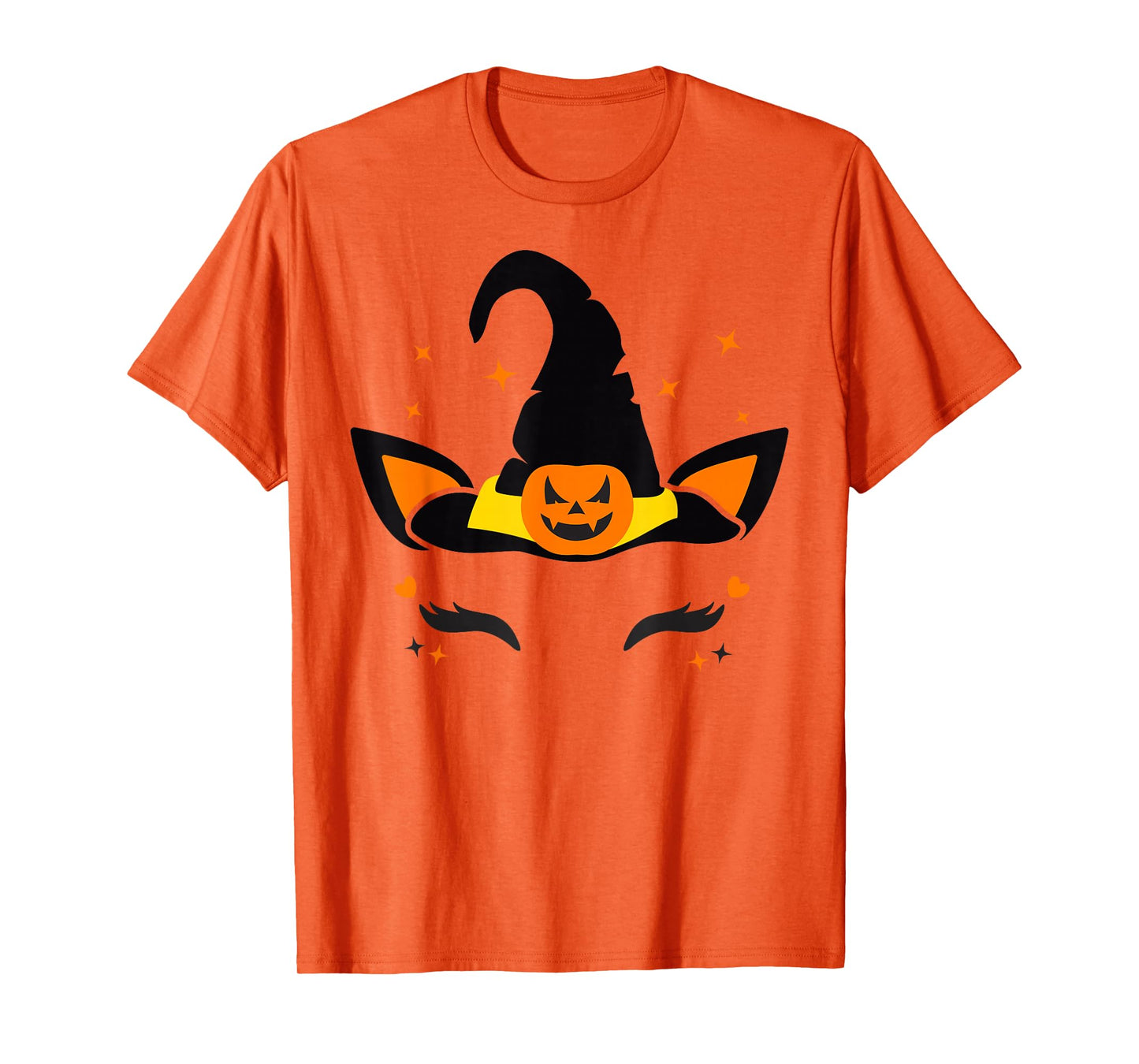 Unicorn Face Eyelashes Witch Pumpkin Scary Halloween Costume T-Shirt