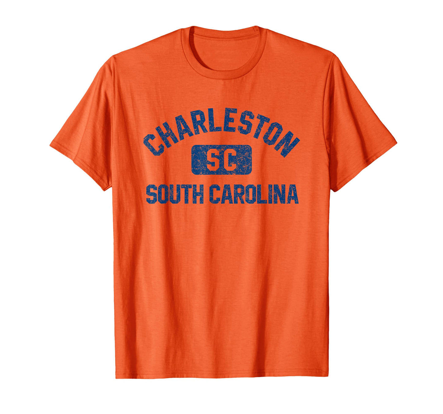 Charleston SC Gym Style Distressed Dark Blue Print T-Shirt