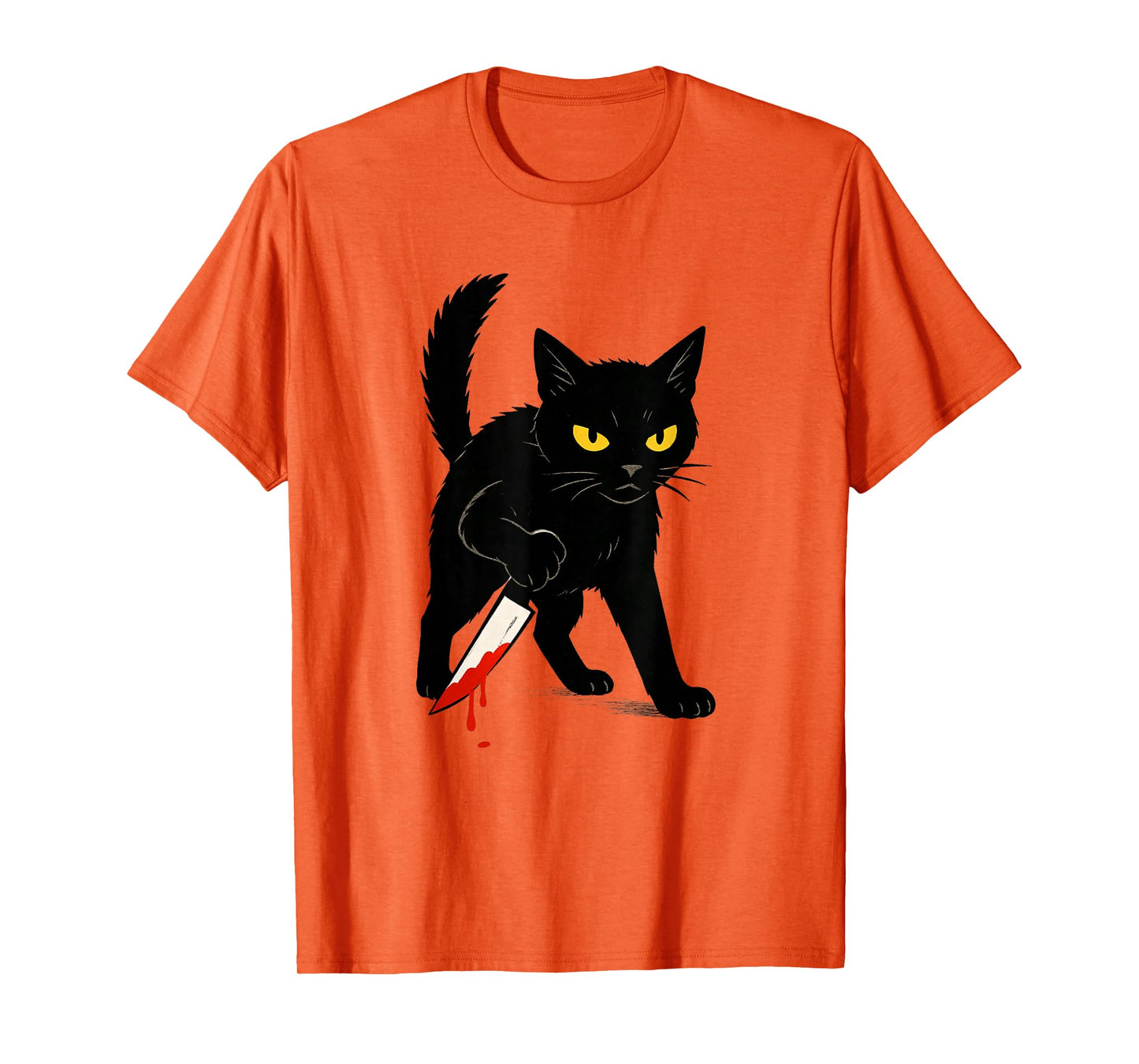 Halloween Black Cat with Knife Design Scary Funny Halloween T-Shirt