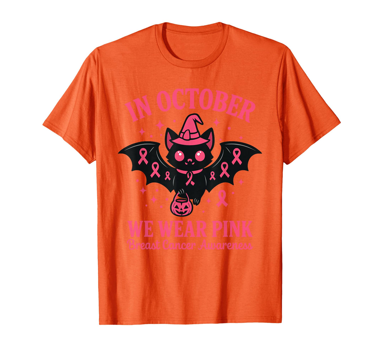 Breast Cancer Bat Women Halloween We Wear Pink in October T-Shirt