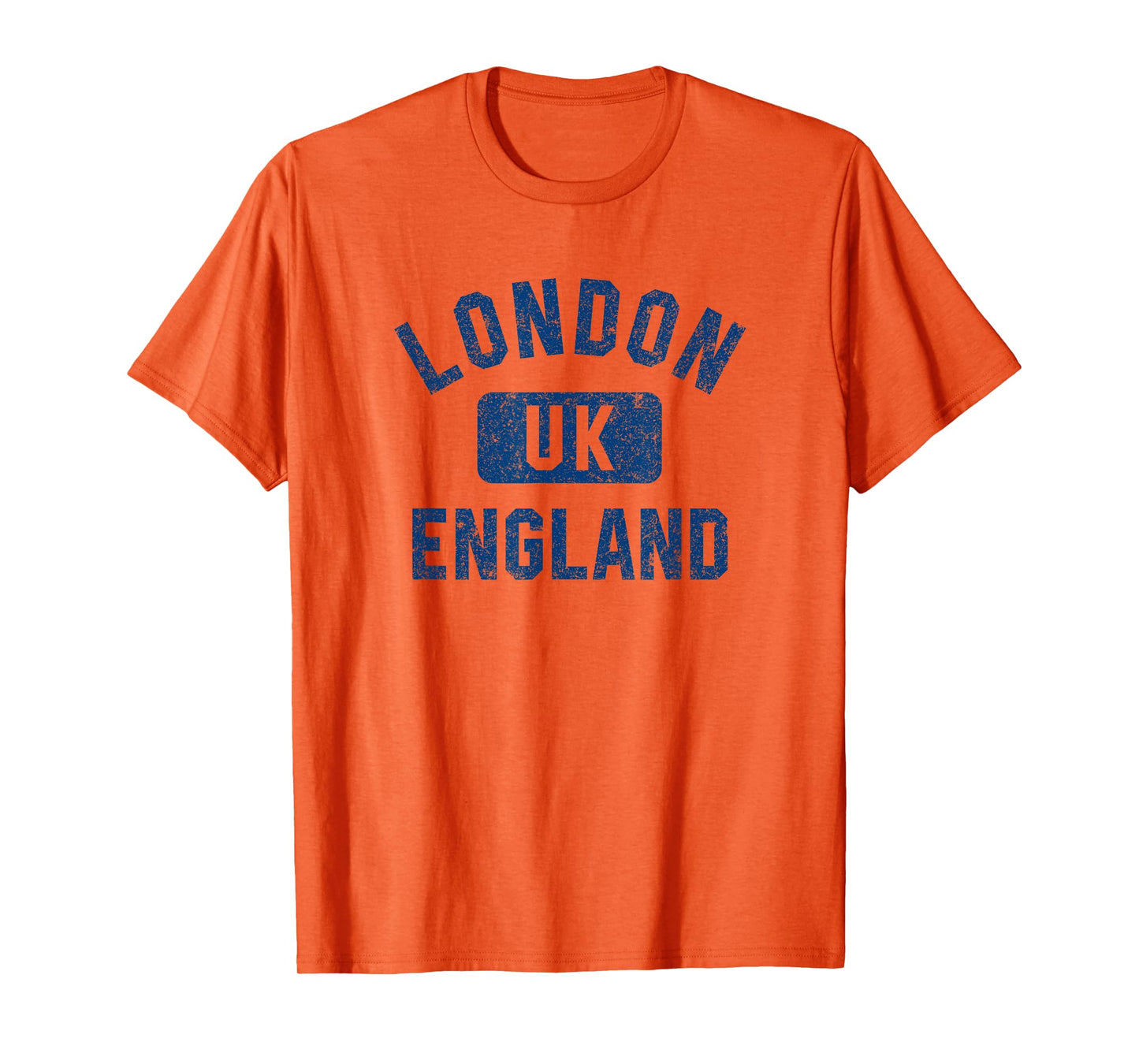 London England UK Gym Style Distressed Dark Blue Print T-Shirt