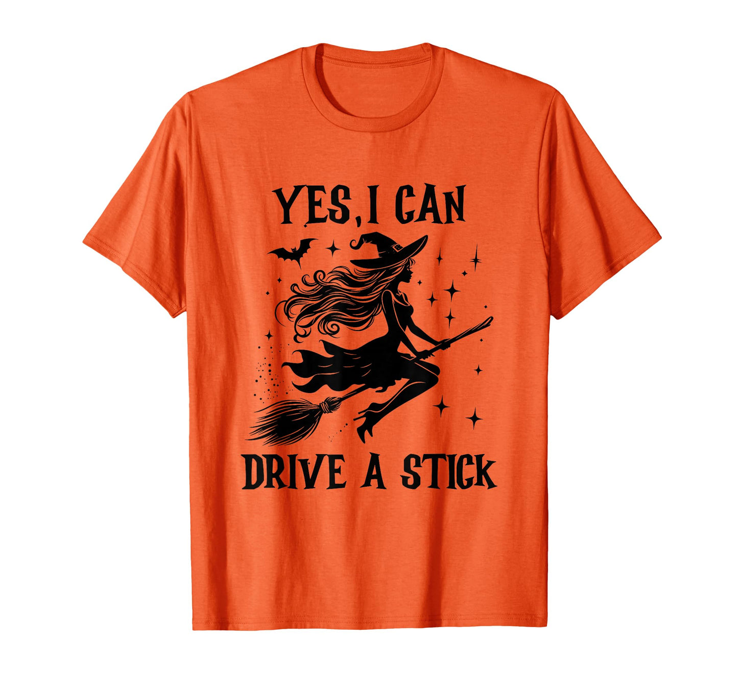Yes I Can Drive A Stick Flying Witch Halloween Design T-Shirt