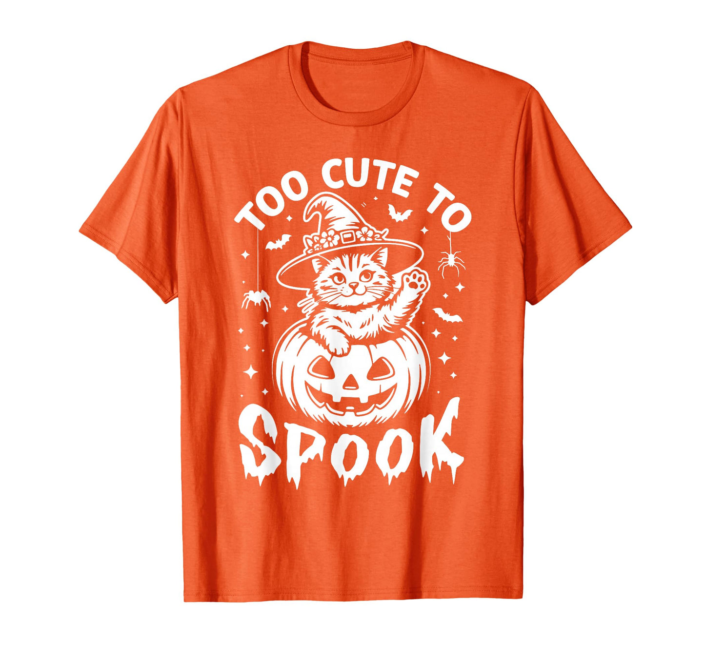 Too Cute to Spook Funny Spooky Halloween Black Cat Pumpkin T-Shirt