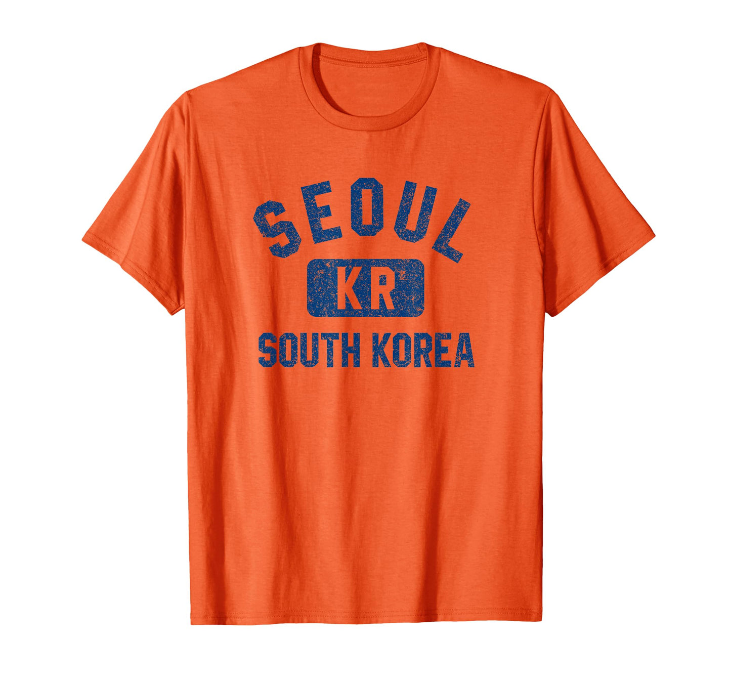 Seoul South Korea KR Gym Style Distressed Dark Blue Print T-Shirt
