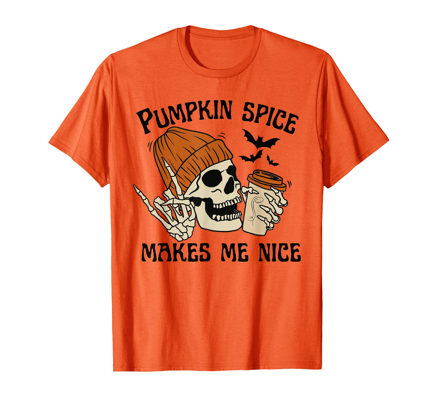 Pumpkin Spice Make Me Nice Retro Skeleton Funny Halloween T-Shirt