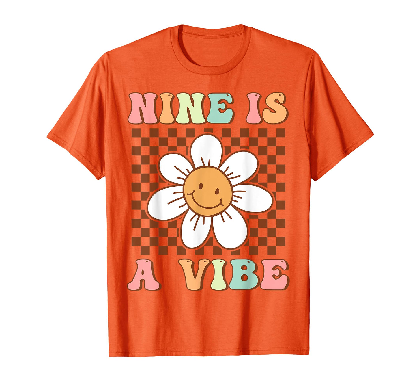 Nine Is A Vibe Cute Groovy 9th Birthday Party Daisy Flower T-Shirt
