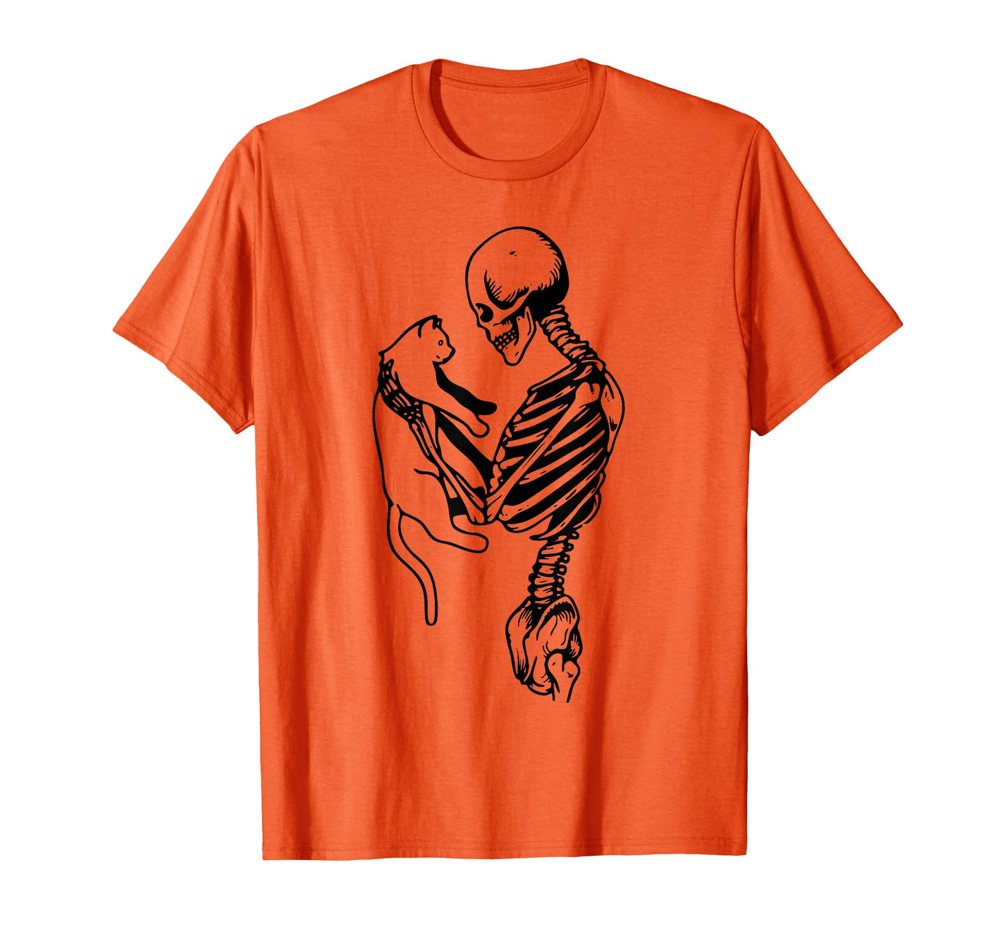 Funny Skeleton Holding Cat Skull Kitty Cute Ghost Halloween T-Shirt