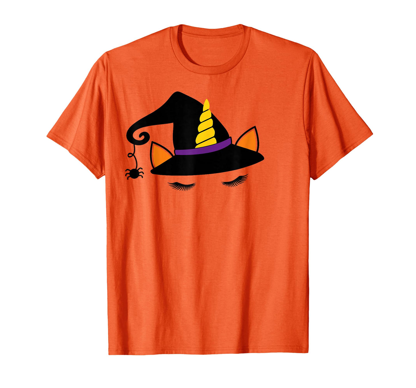 Unicorn Face Eyelashes Witch Hat Spider Halloween Costume T-Shirt