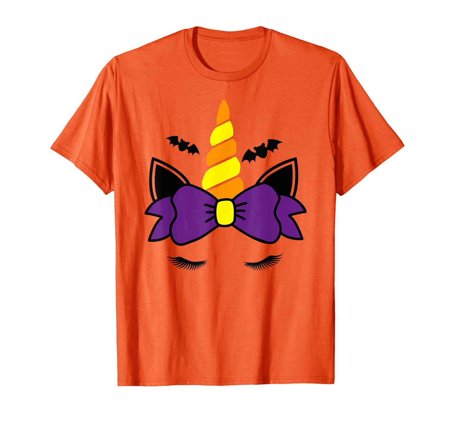 Unicorn Face Eyelashes Bow Bat Scary Halloween Costume T-Shirt