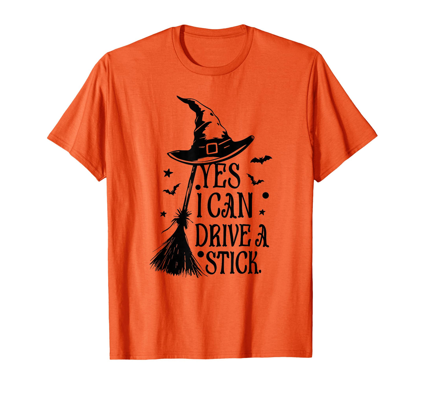 Witches, Bats, Witch Broom and Hat Yes I Can Drive A Stick T-Shirt