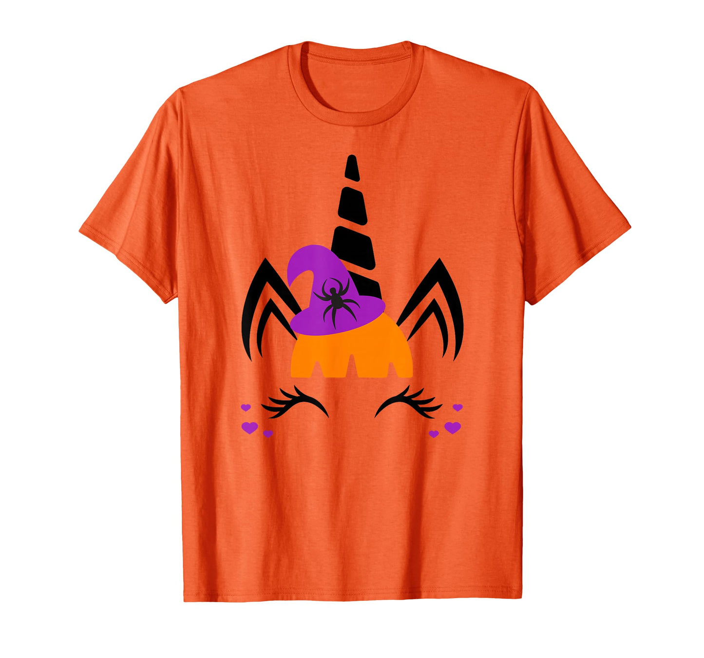 Unicorn Face Eyelashes Spider Witch Hat Halloween Costume T-Shirt