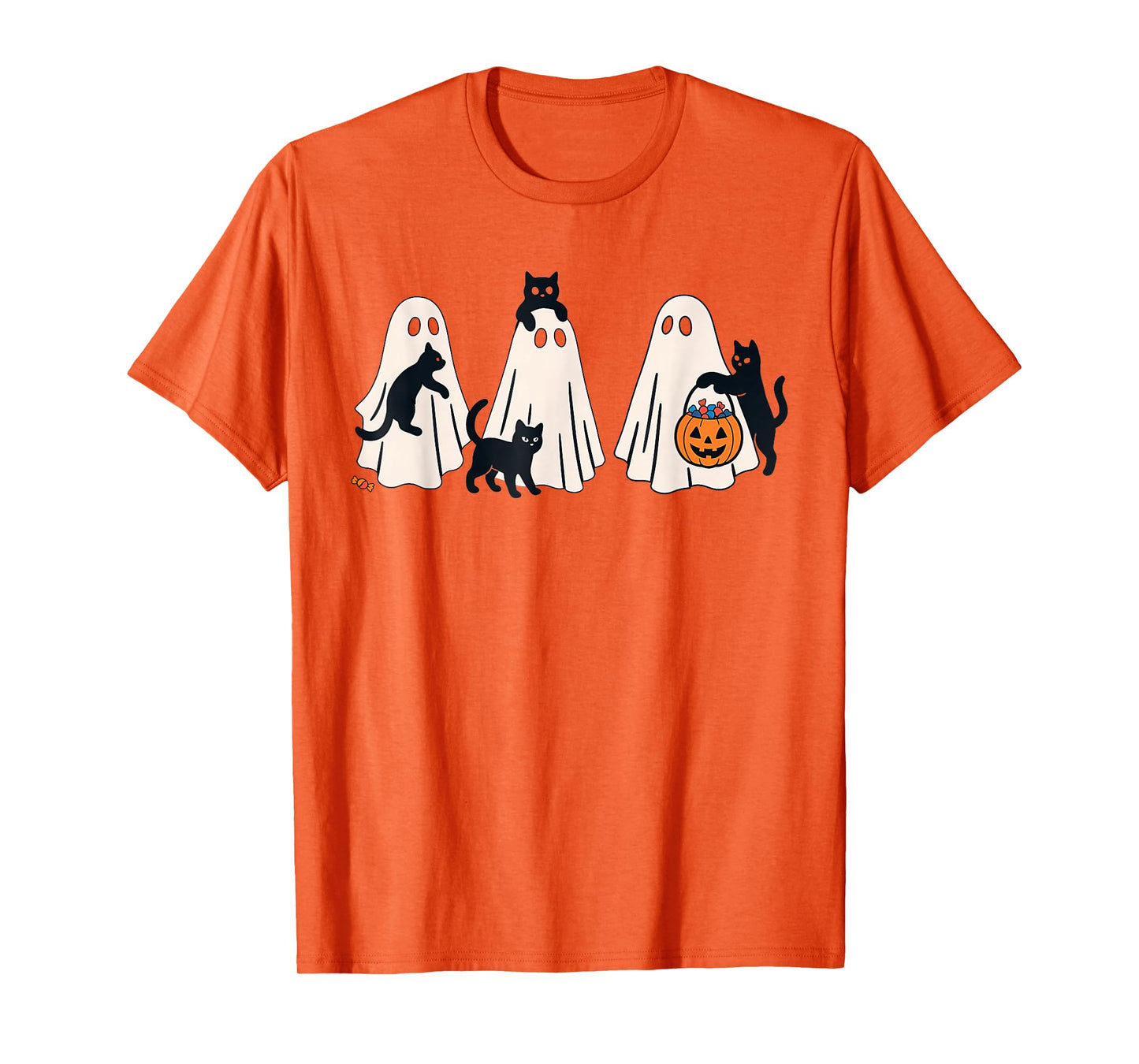 Retro Ghosts Holding Black Cats Halloween Ghost Cat Lovers T-Shirt