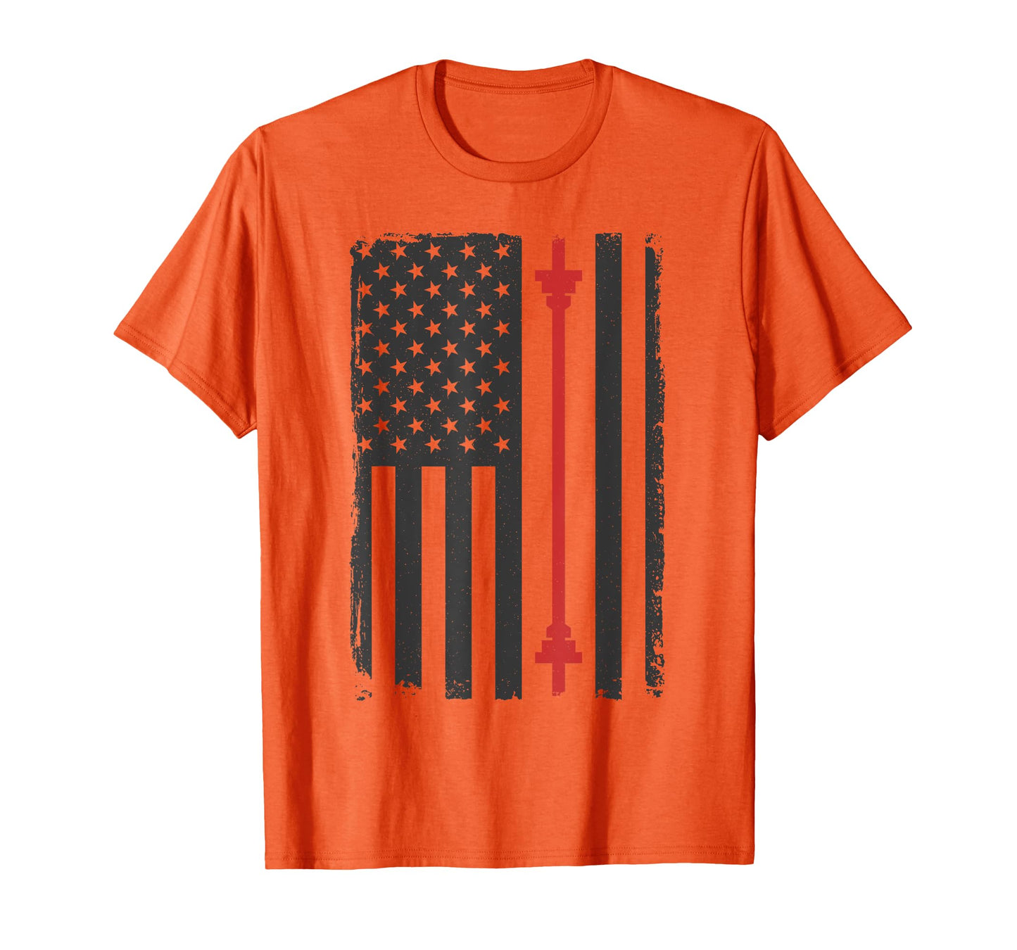 Barbell American Flag Gym Workout Tee USA Motivation Fitness T-Shirt