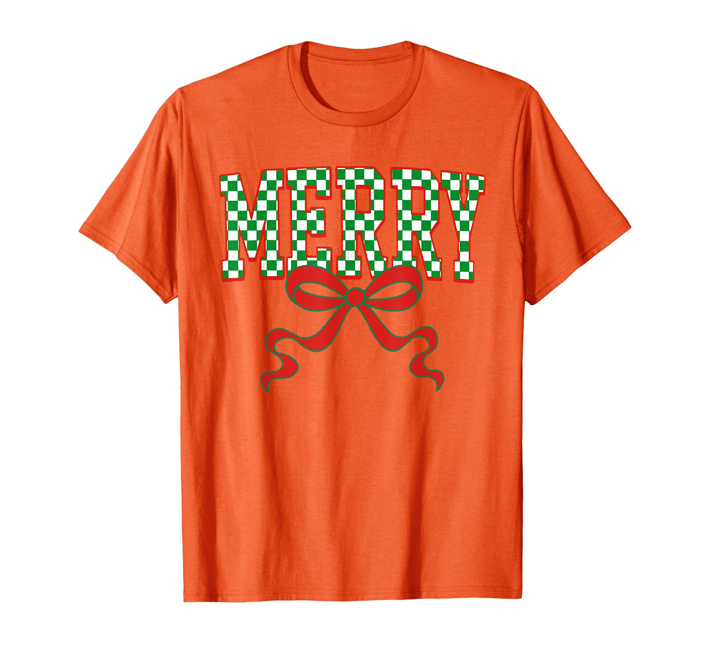 Merry Christmas Checkered Preppy Coquette Bow Xmas Holiday T-Shirt