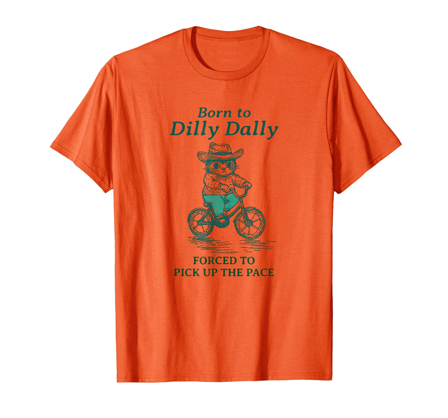 Born To Dilly Dally Funny Cat Riding a Bicycle y2k Meme T-Shirt for Men Women Girls Kids
