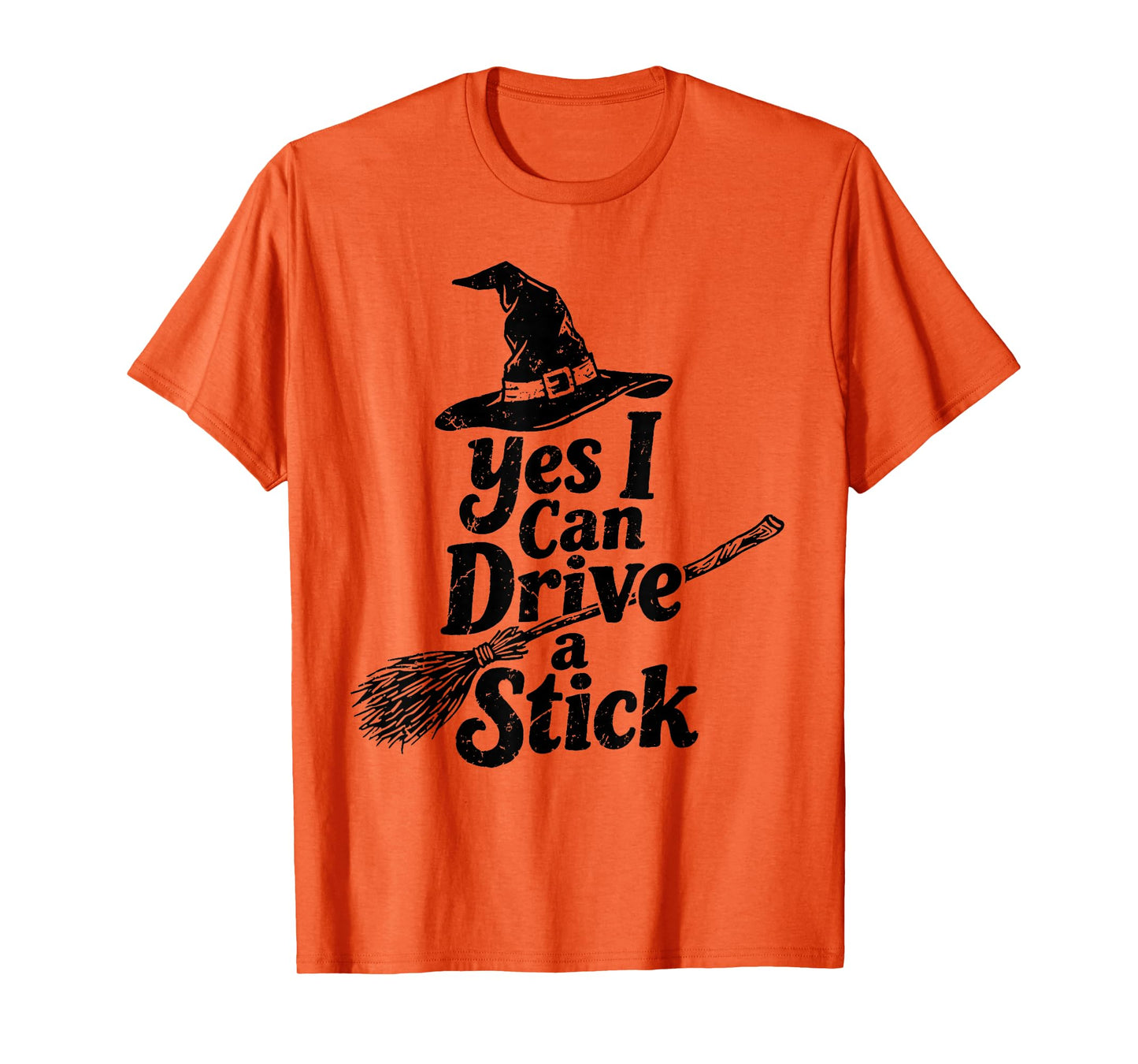 Yes I Can Drive A Stick Halloween Spooky Witch Girls Women T-Shirt