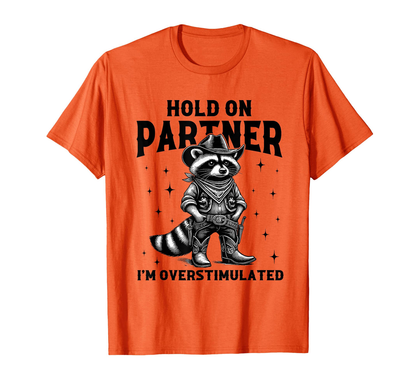 Hold On Partner I'm Overstimulated Vintage Raccoon Cowboy T-Shirt