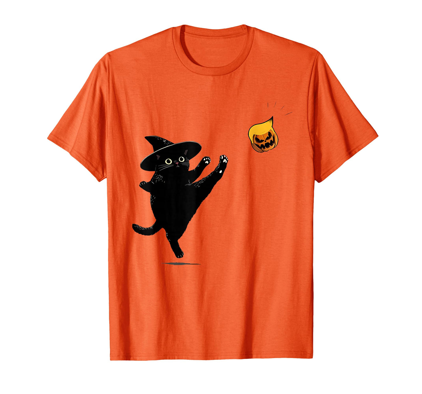 Black Cat Kicking Jack O Lantern Cat Lovers Funny Halloween T-Shirt