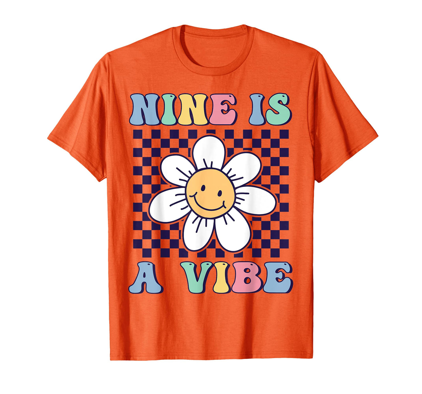 Nine Is A Vibe Cute Groovy 9th Birthday Party Daisy Flower T-Shirt
