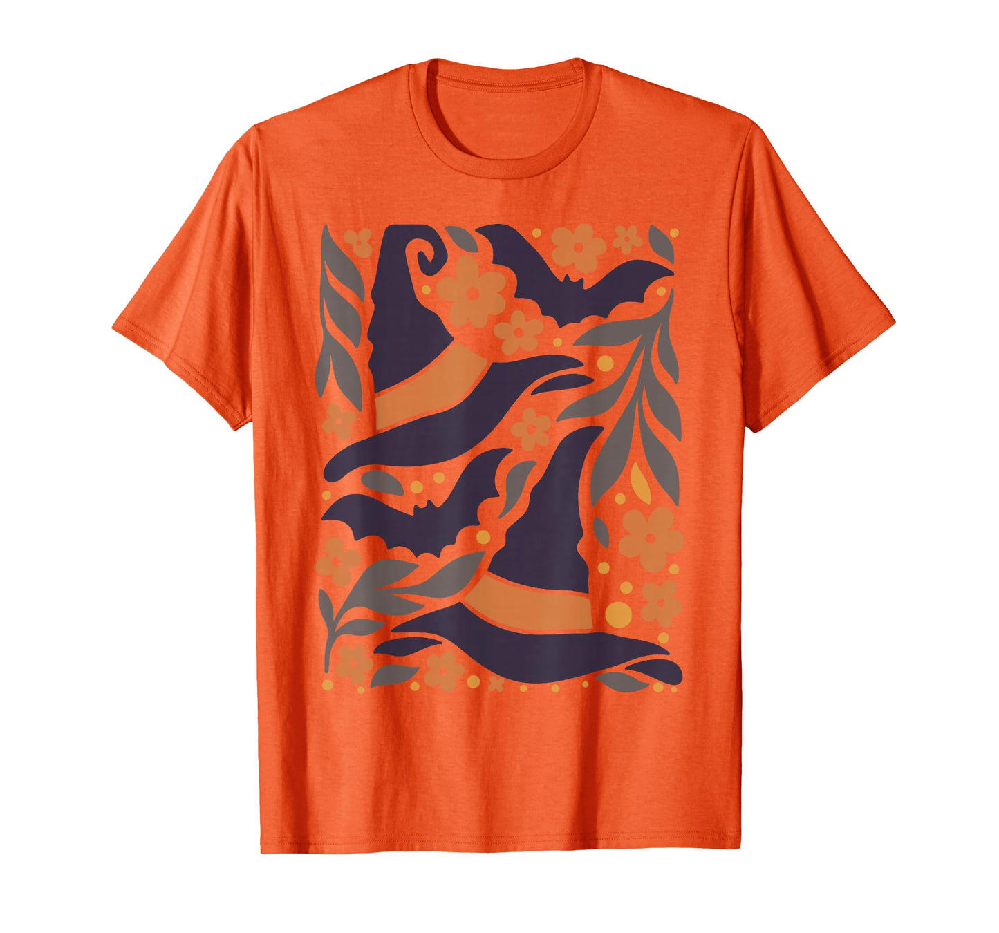 Halloween Witch Hat Retro Floral Pattern Spooky Costume T-Shirt