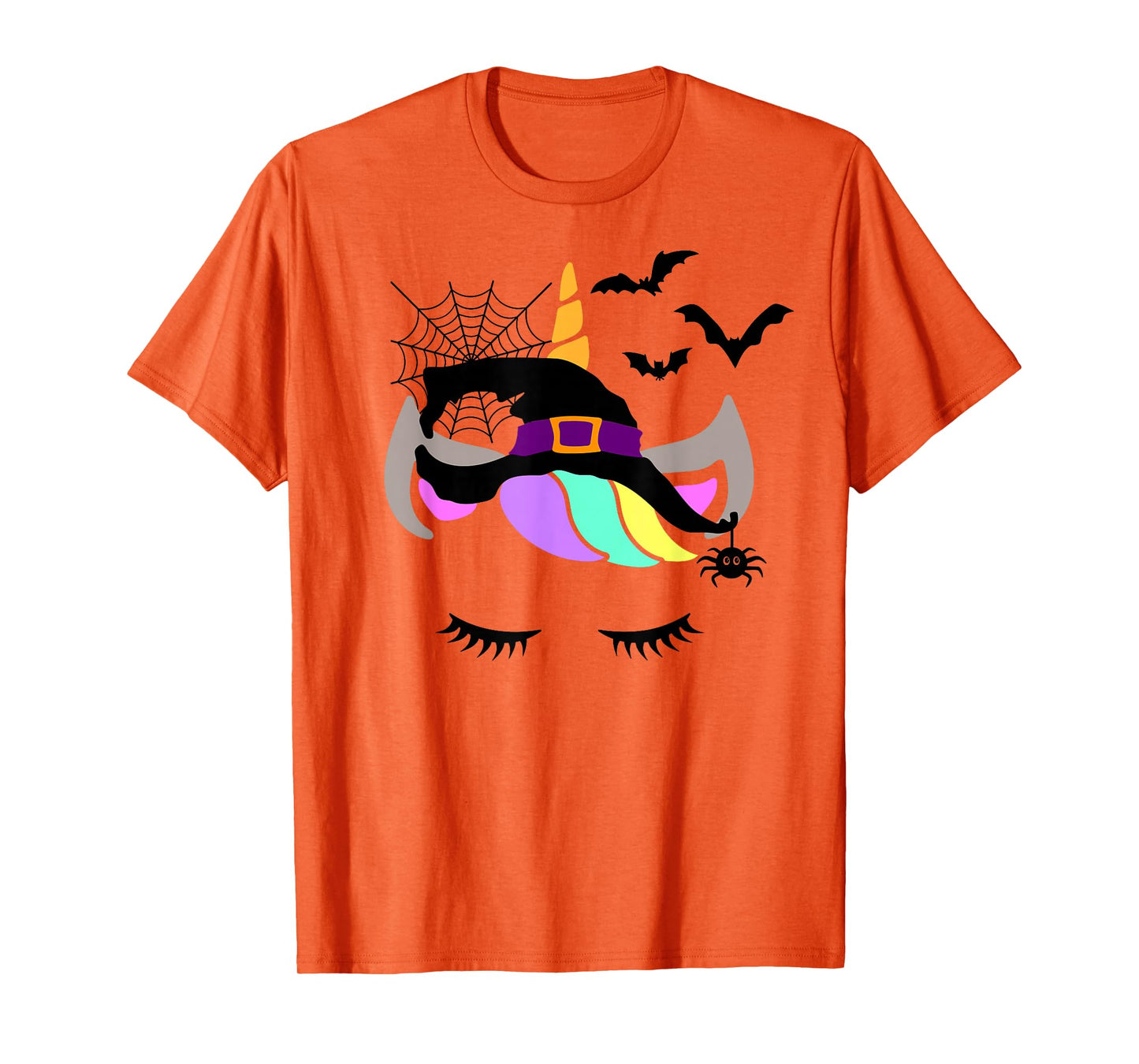 Unicorn Face Eyelashes Bat Spider Witch Halloween Costume T-Shirt