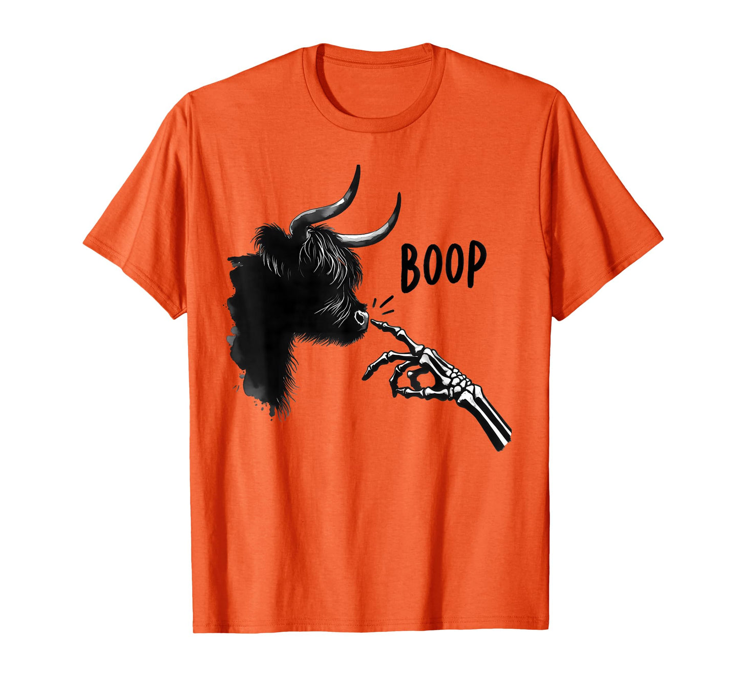Fluffy Cow Boop Skeleton Hand Halloween Highland Cow Bison T-Shirt