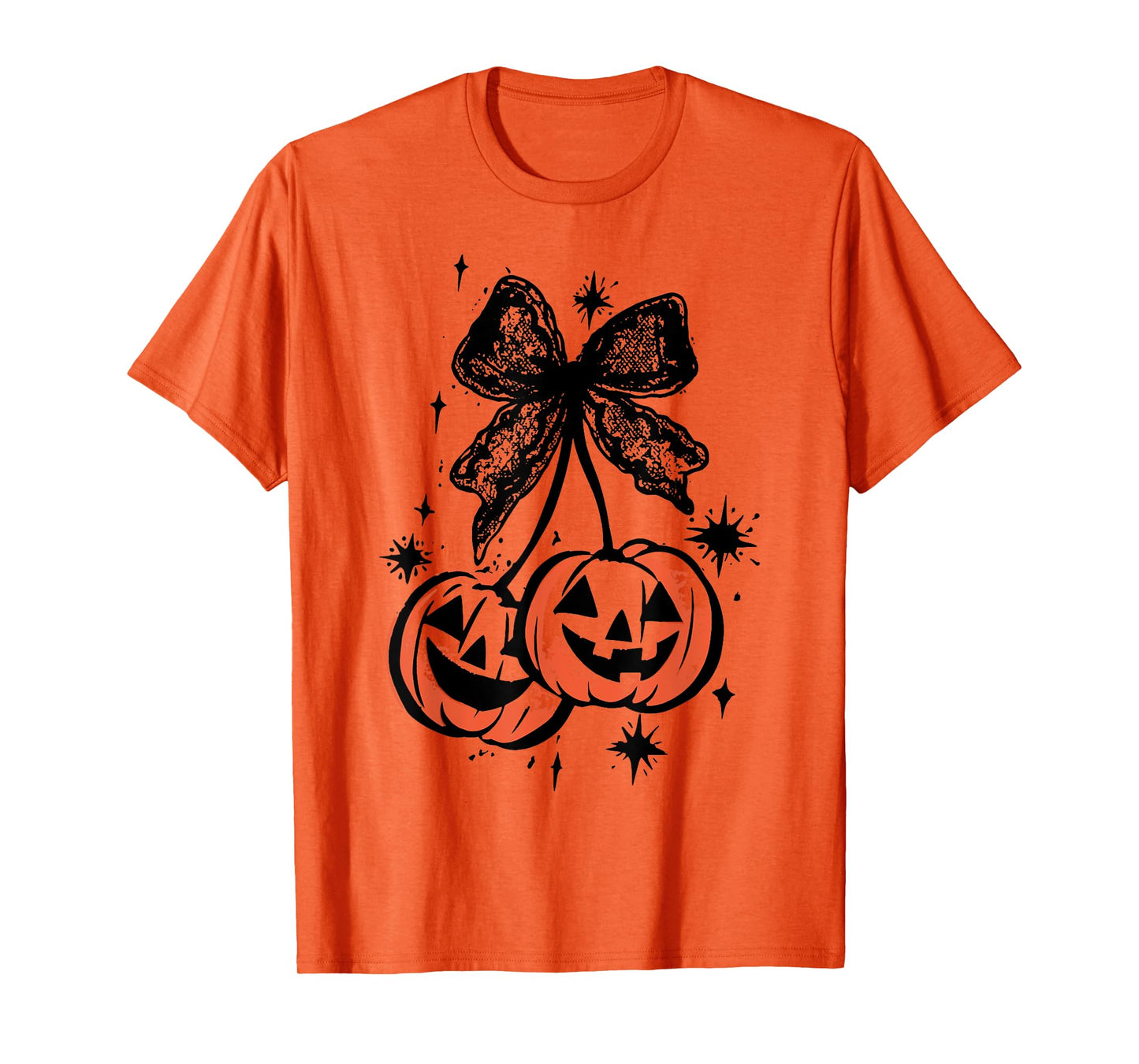 Halloween Pumpkin Cherries Fall Autumn Girly Coquette Bow T-Shirt