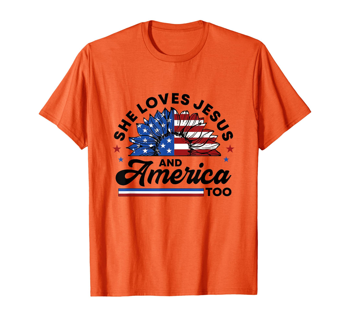 She Loves Jesus And America Too Christian Women US Sunflower T-Shirt