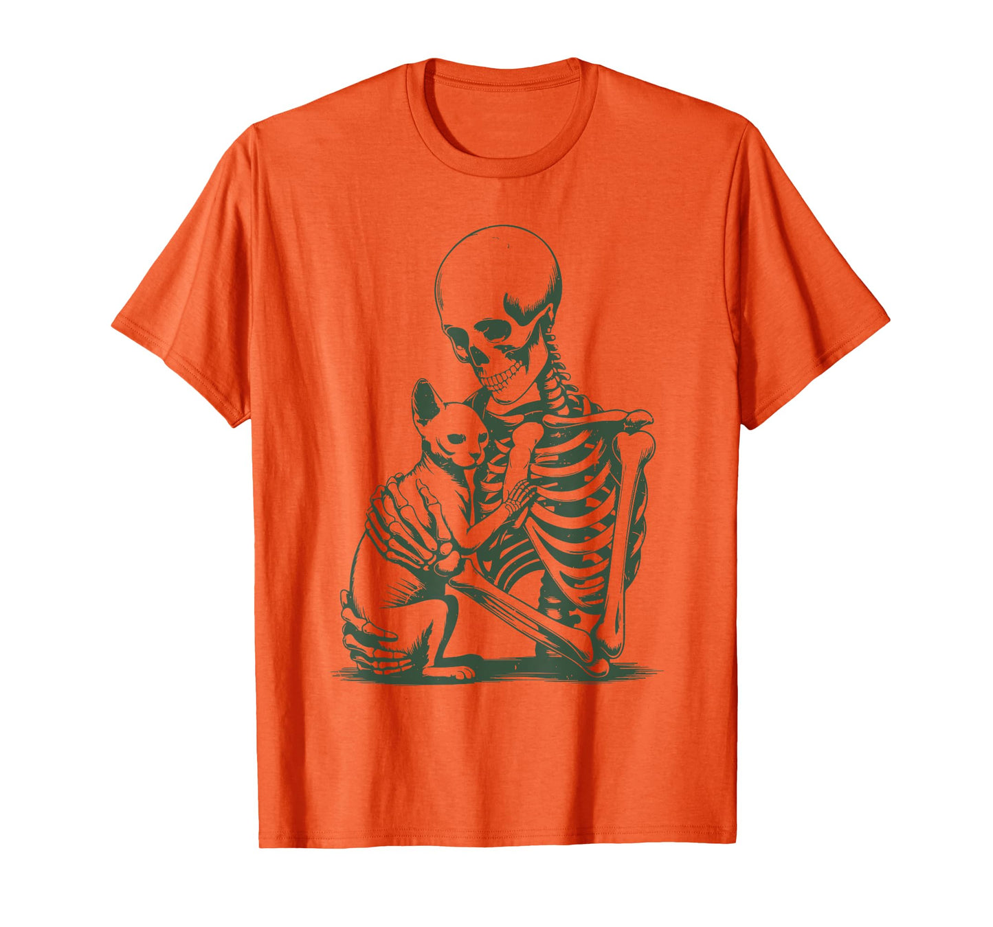 Vintage Skeleton Holding Sphynx Cat Halloween Funny Women T-Shirt