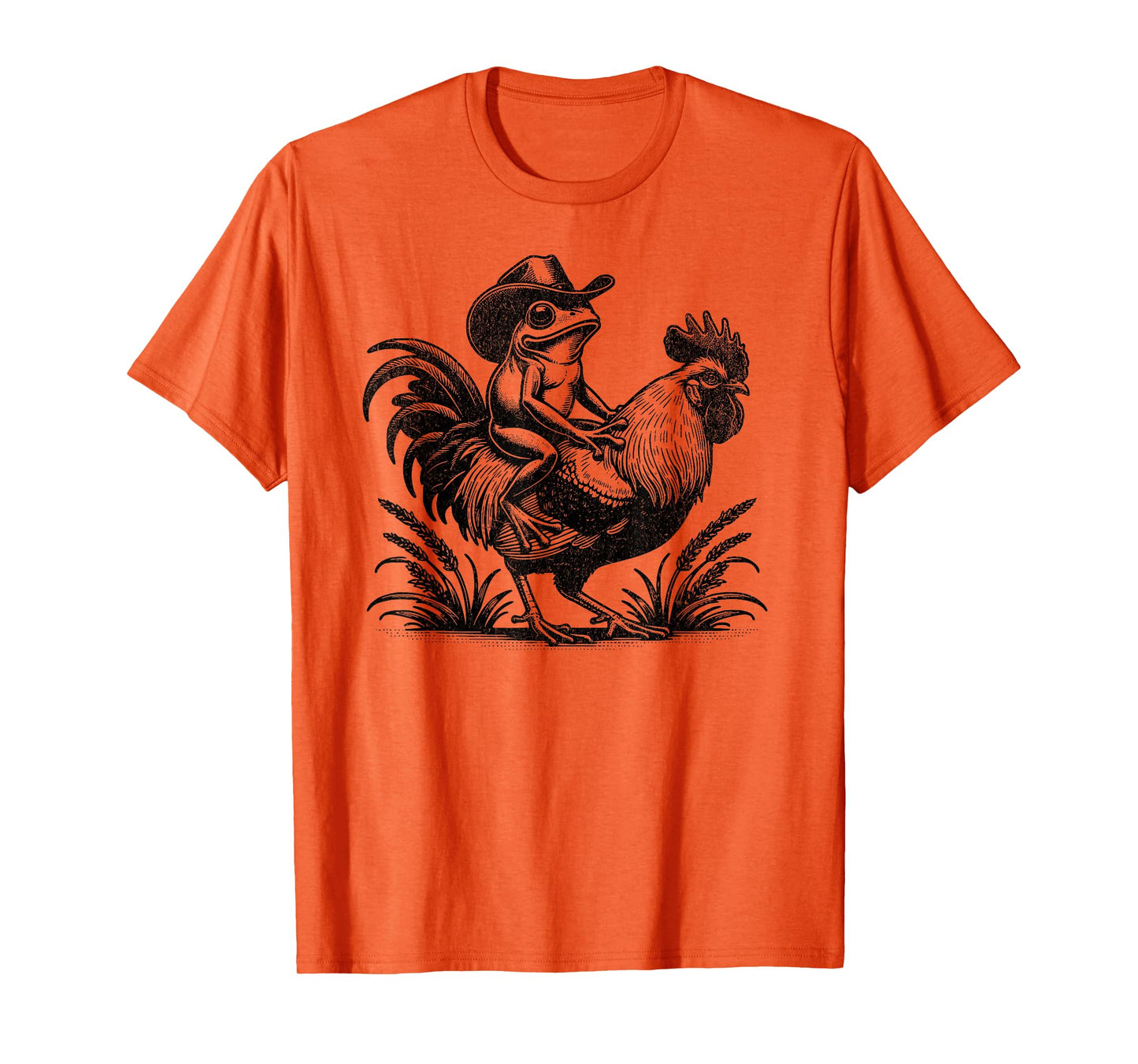 Funny Frog With Cowboy Hat Riding Rooster Country Life T-Shirt