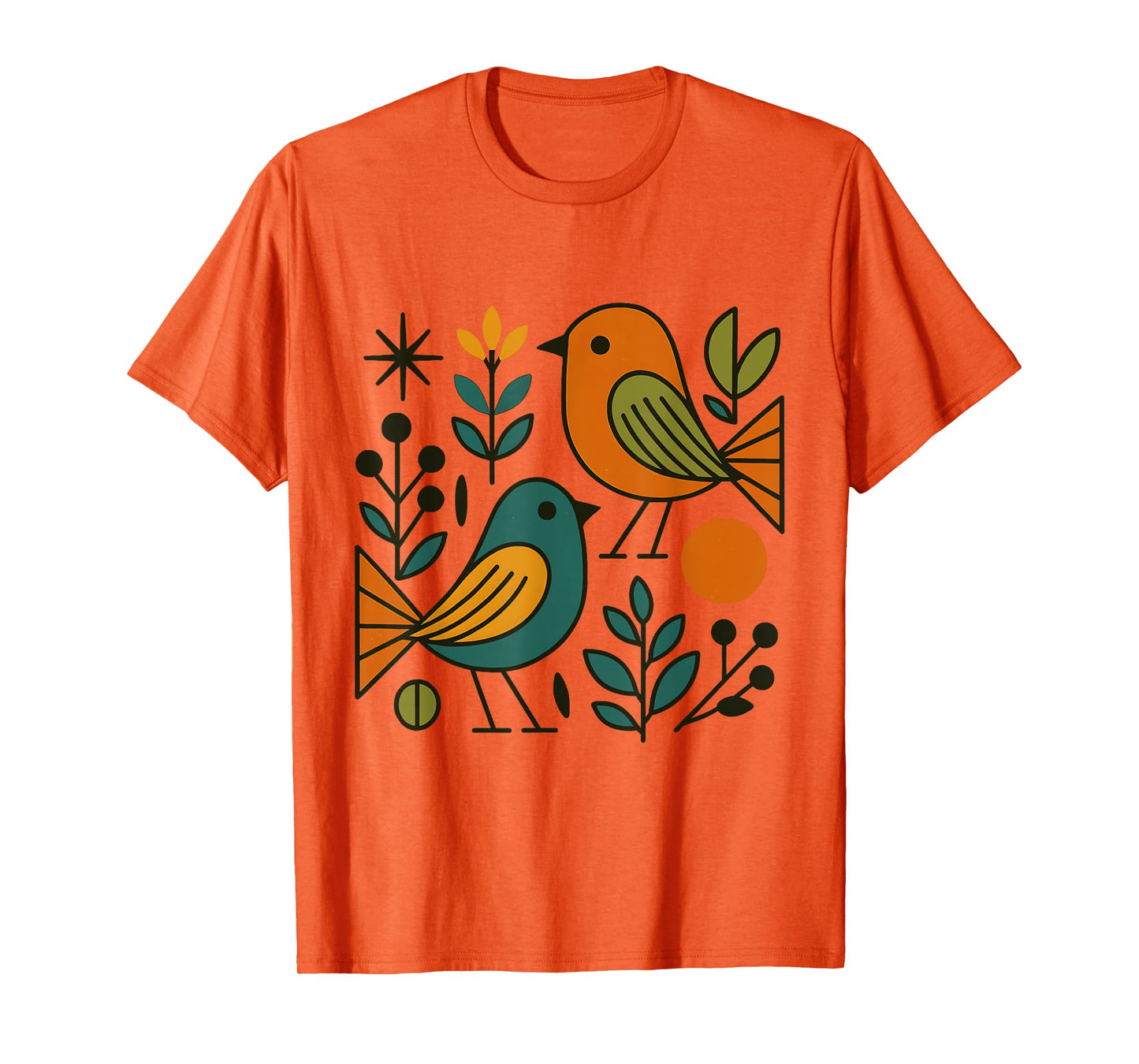 Vintage Mid Century Birds Modern Graphic Illustration Design T-Shirt