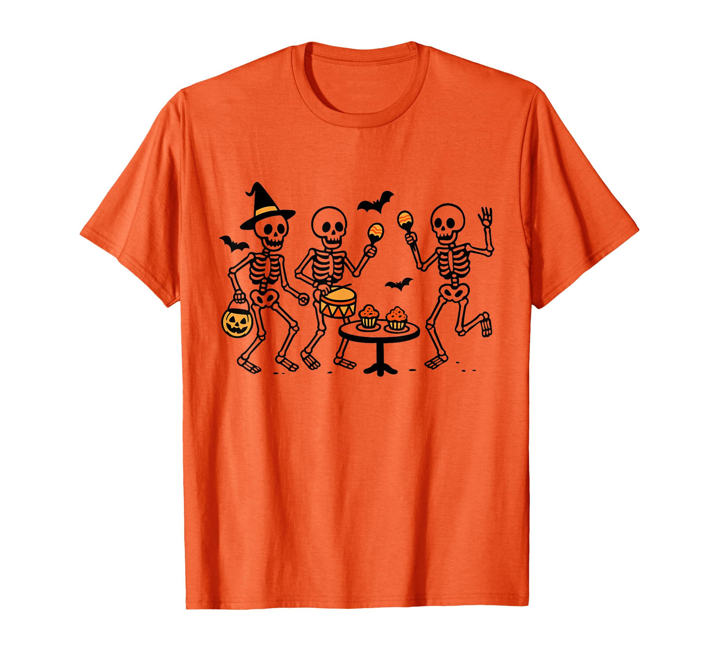 Halloween Skeleton Party with Lantern and Drum Funny Design T-Shirt