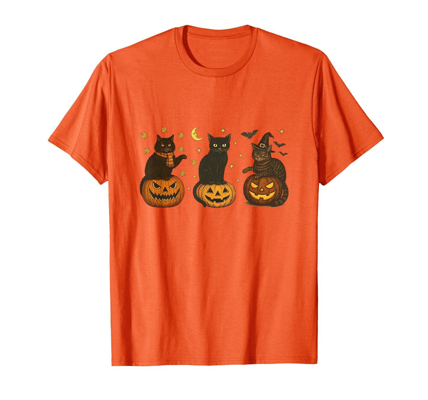 Black Cat On Pumpkin Halloween Witch Cat Pumpkin Fall Vibes T-Shirt