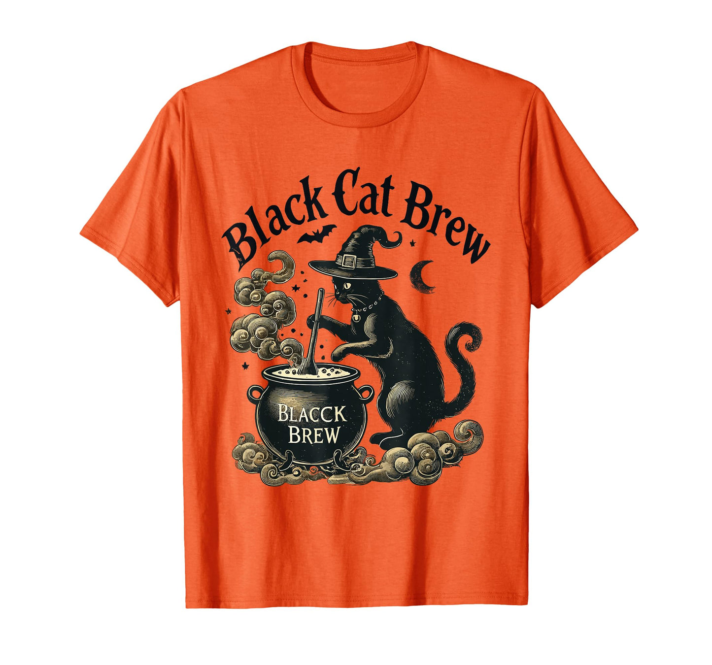 Funny Black Cat Brew Spooky Witch Vintage Cat Halloween T-Shirt